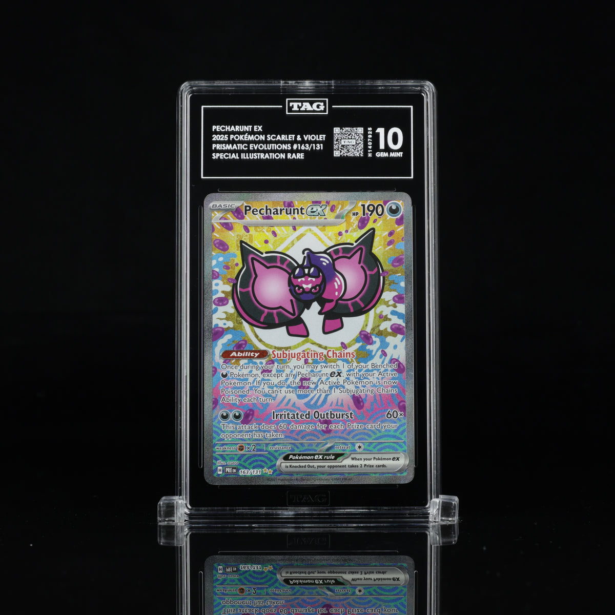 Pecharunt ex 163/131 Special Illustration Rare – TAG 10 Gem Mint – 2025 Pokémon Prismatic Evolutions
