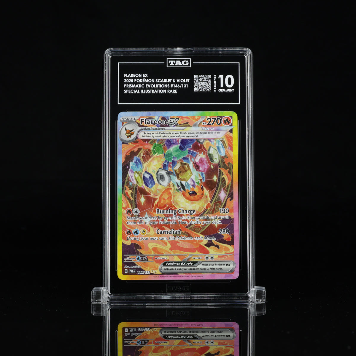 Flareon ex 146/131 Special Illustration Rare – TAG 10 Gem Mint – 2025 Pokémon Prismatic Evolutions