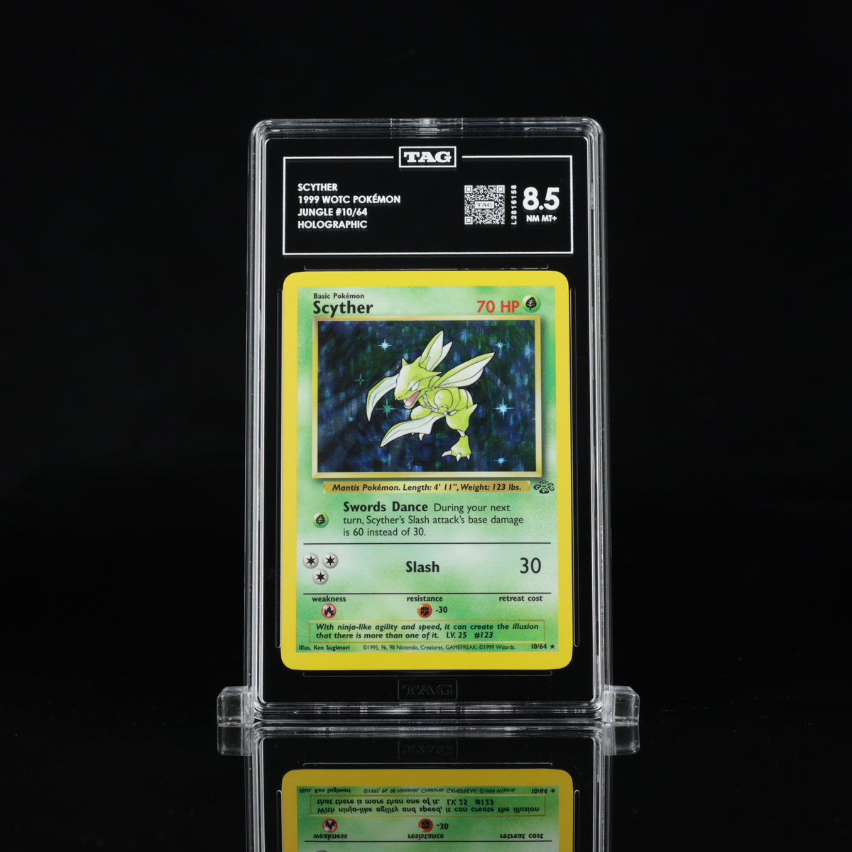 1999 Pokémon Jungle Scyther #10/64 Holo – TAG 8.5 NM-MT+
