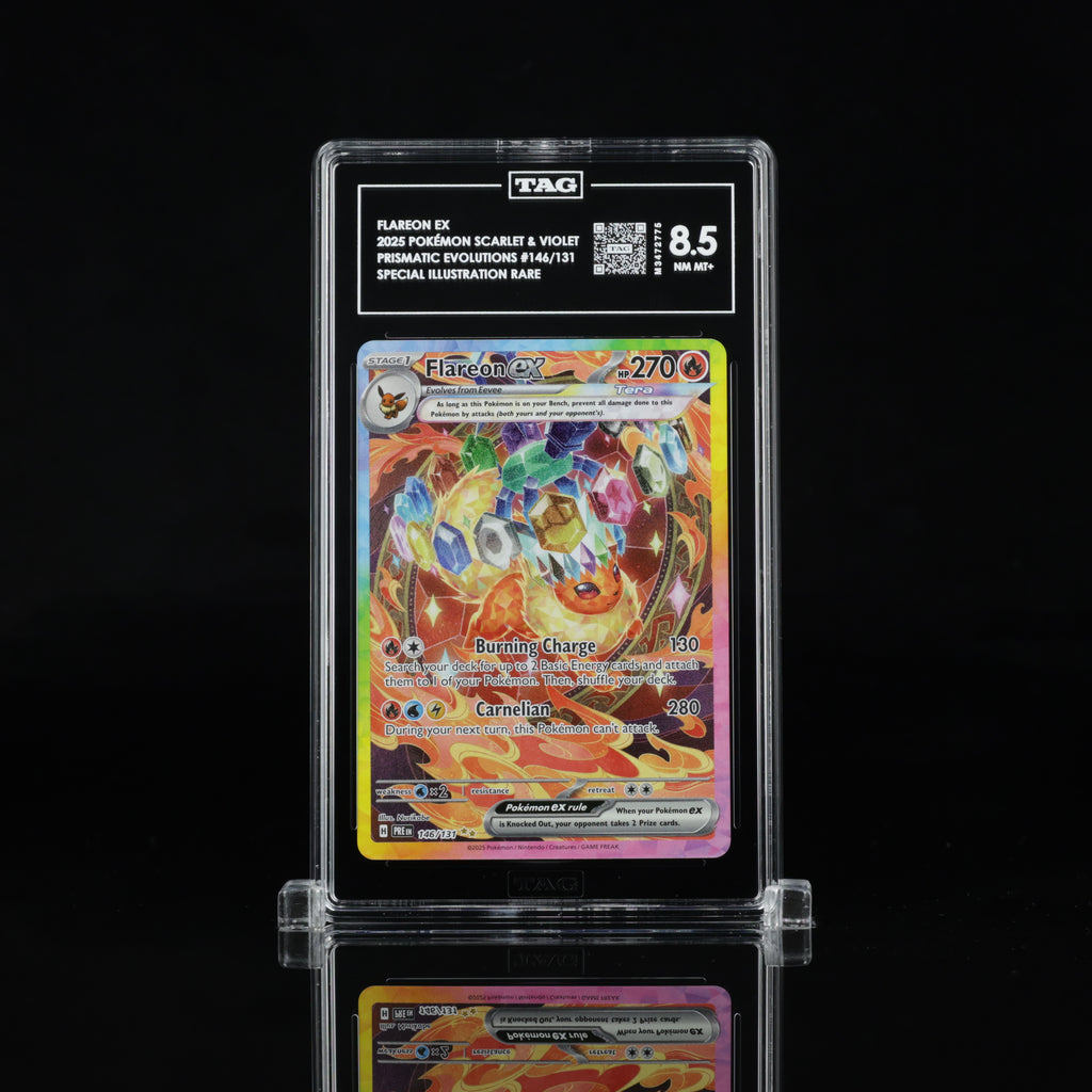 2025 Pokémon Prismatic Evolutions Flareon ex 146/131 SIR – TAG 8.5 NM-MT+