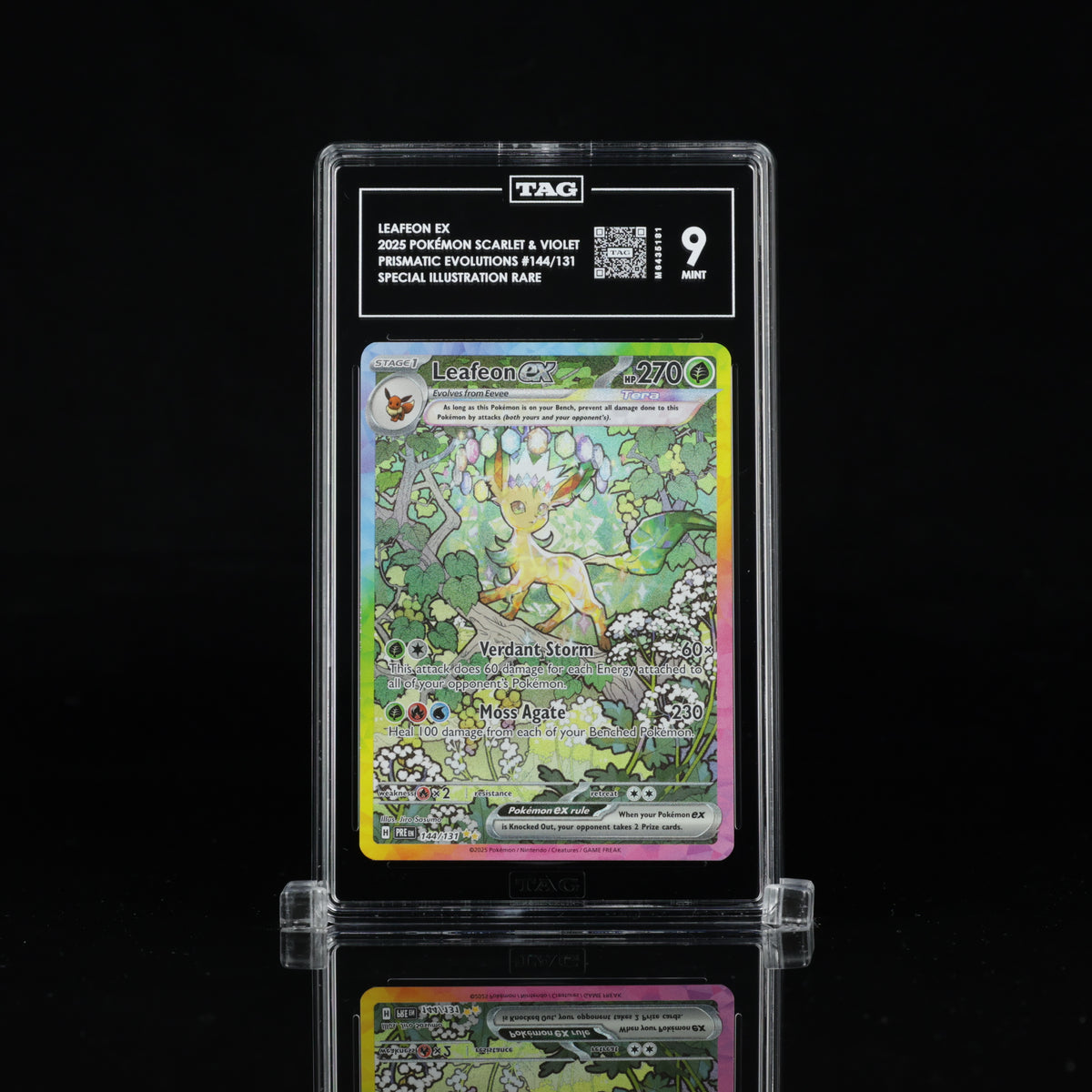Leafeon ex 144/131 Special Illustration Rare – TAG 9 Mint – 2025 Pokémon Prismatic Evolutions