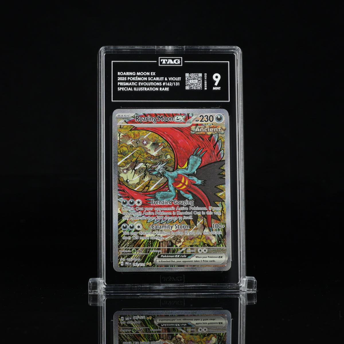 Roaring Moon ex 162/131 Special Illustration Rare – TAG 9 Mint – 2025 Pokémon Prismatic Evolutions