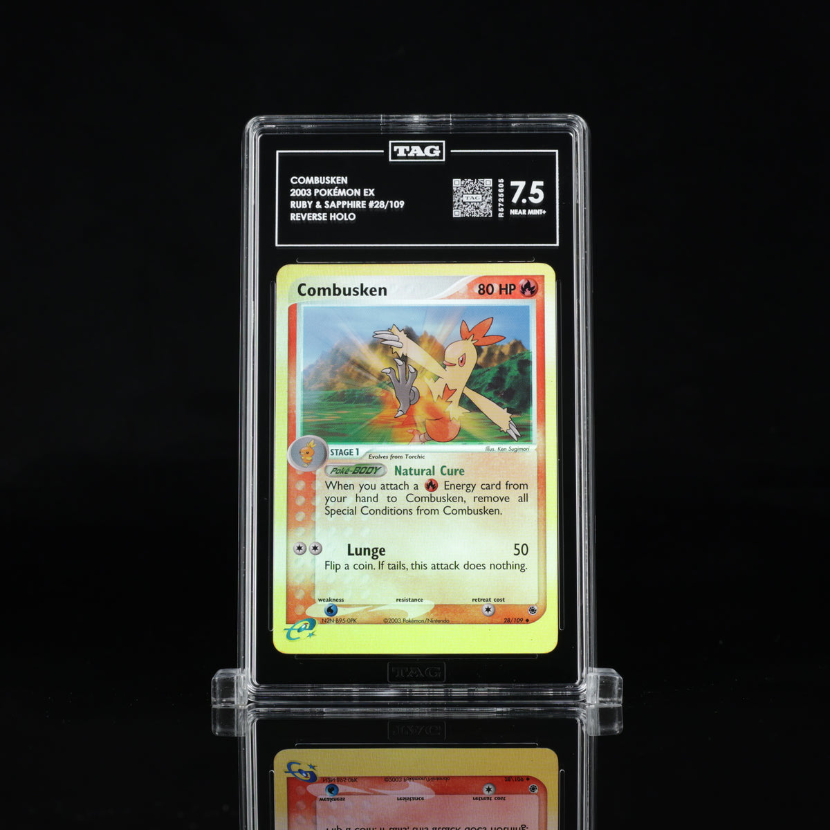 2003 Pokémon EX Ruby & Sapphire Combusken #28/109 Reverse Holo – TAG 7.5 Near Mint+