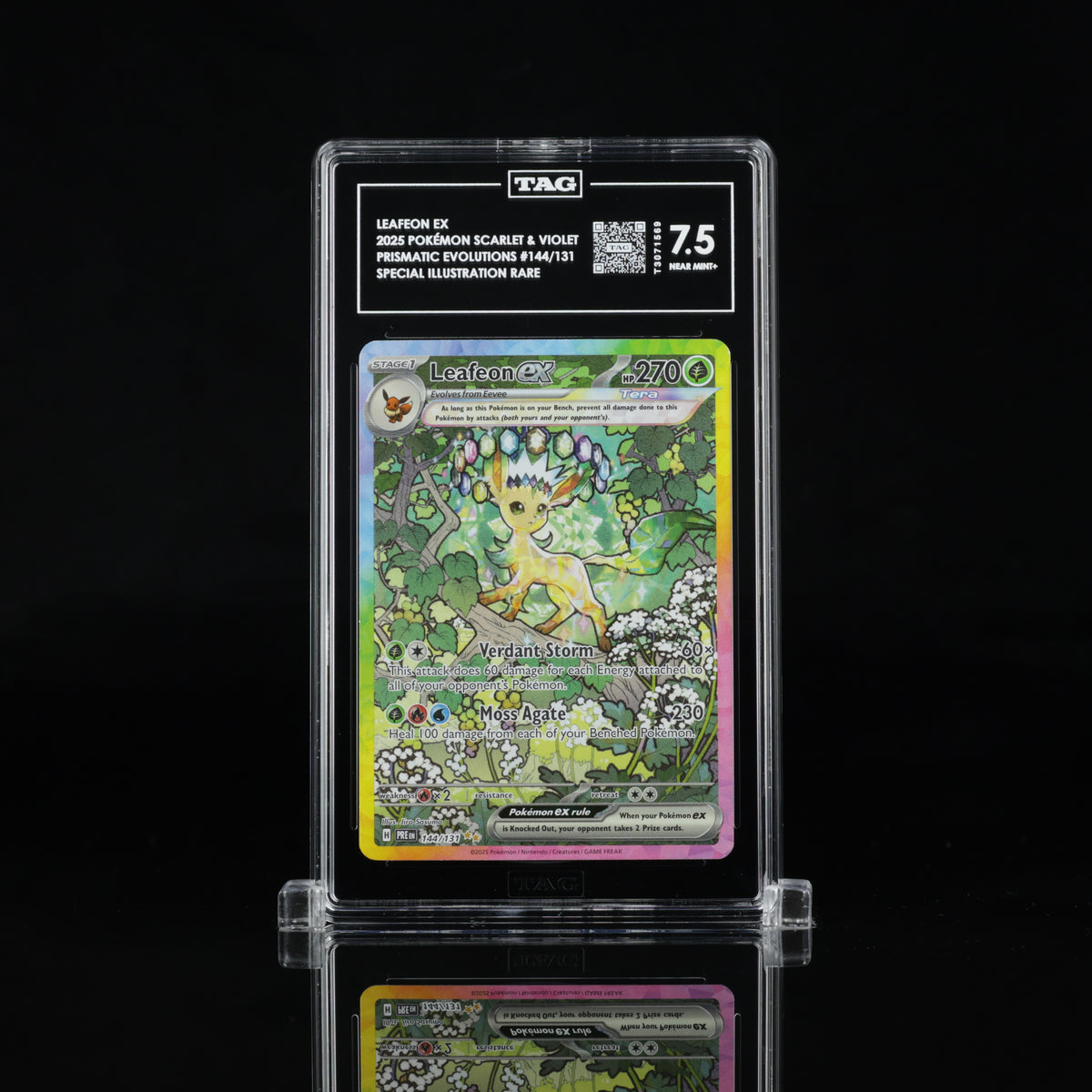 2025 Pokémon Prismatic Evolutions Leafeon ex 144/131 SIR – TAG 7.5 Near Mint+