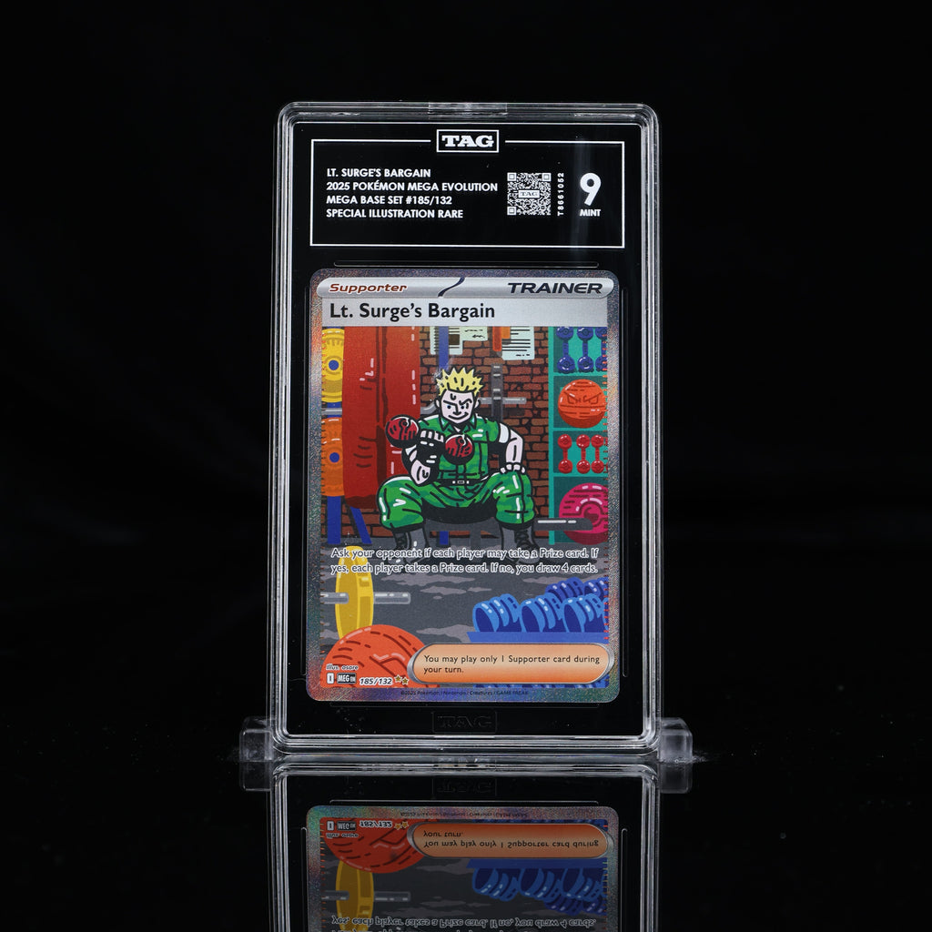 2025 Pokémon Lt. Surge’s Bargain 185/132 Special Illustration Rare – TAG 9 Mint
